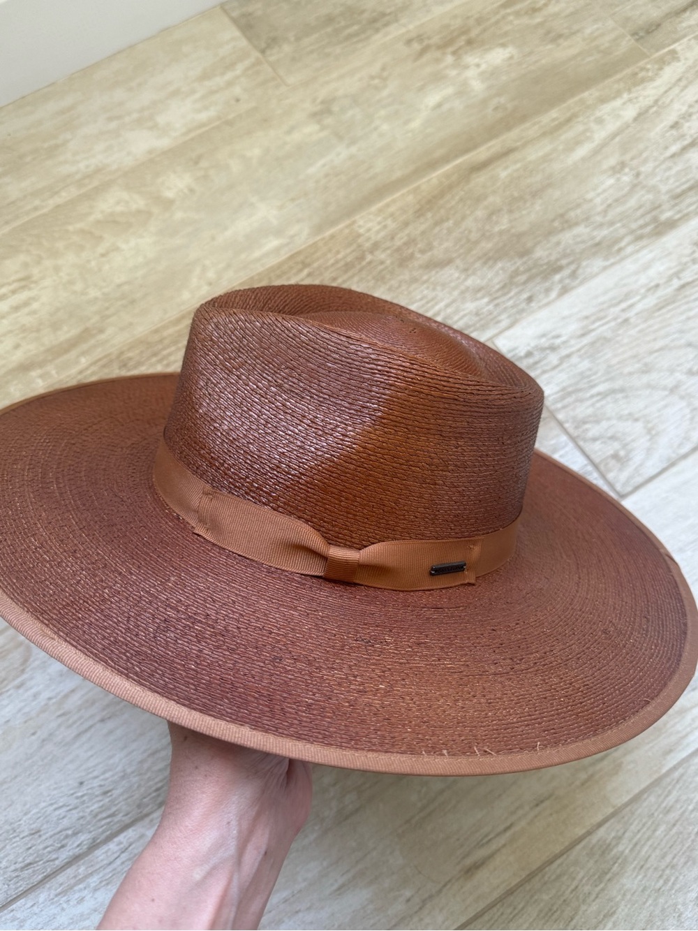 Brixton Women’s Wide-Brim Brown Straw Fedora Rancher Hat - Picture 1 of 4
